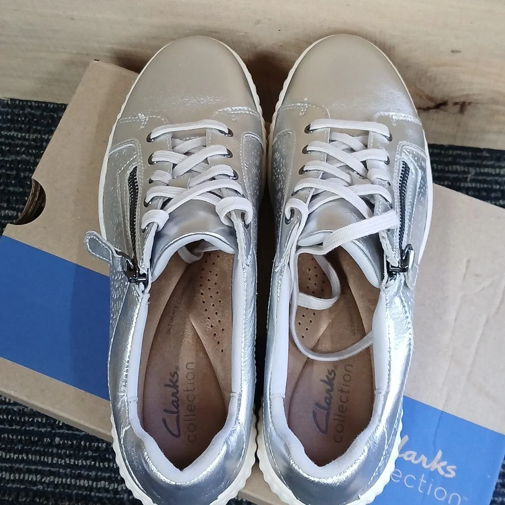 New Clarks Collection Caroline Rio Leather Sneaker 7 1/2 - Picture 6 of 8